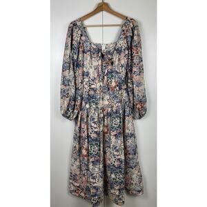 Anthropologie x Moon River Puff Sleeve Boho Cottagecore Lined Midi Dress